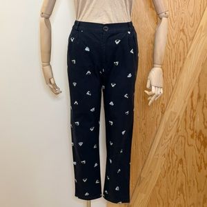 Vintage Navy embroided sailing boat pants